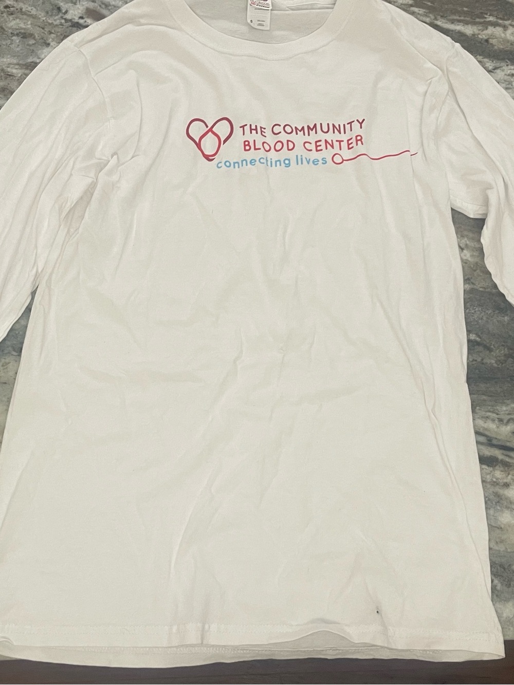 Fruit of the Loom White Long Sleeve Tee with Pink and Blue Logo